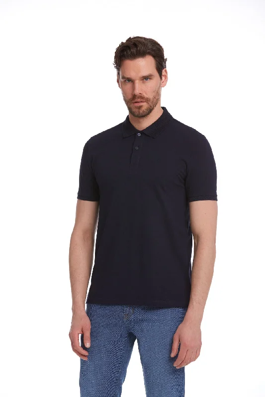 Regular Fit Cotton Basic Navy Polo T-Shirt