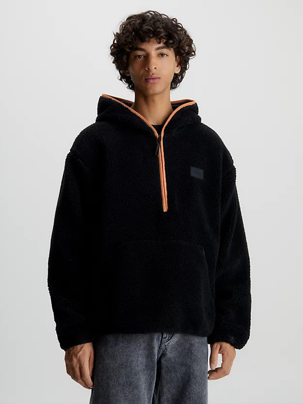 Sherpa Zip Neck Hoodie in Black