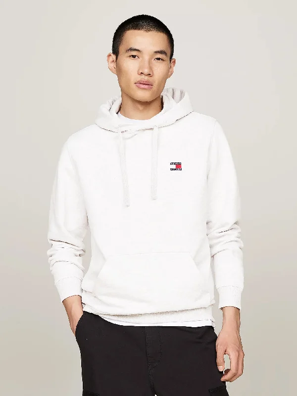 Badge Drawstring Hoody in Silver Grey