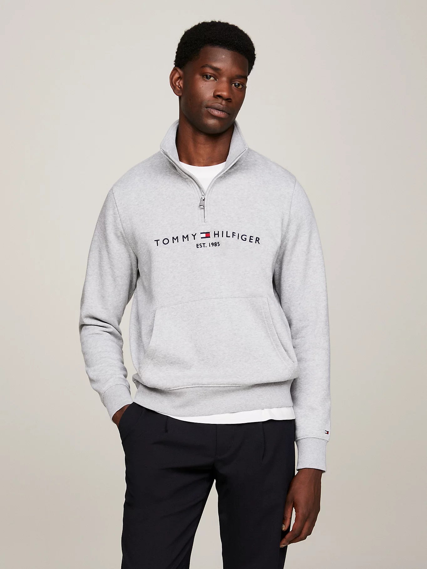 Logo Half-Zip Mock Turtleneck Sweatshirt in Grey