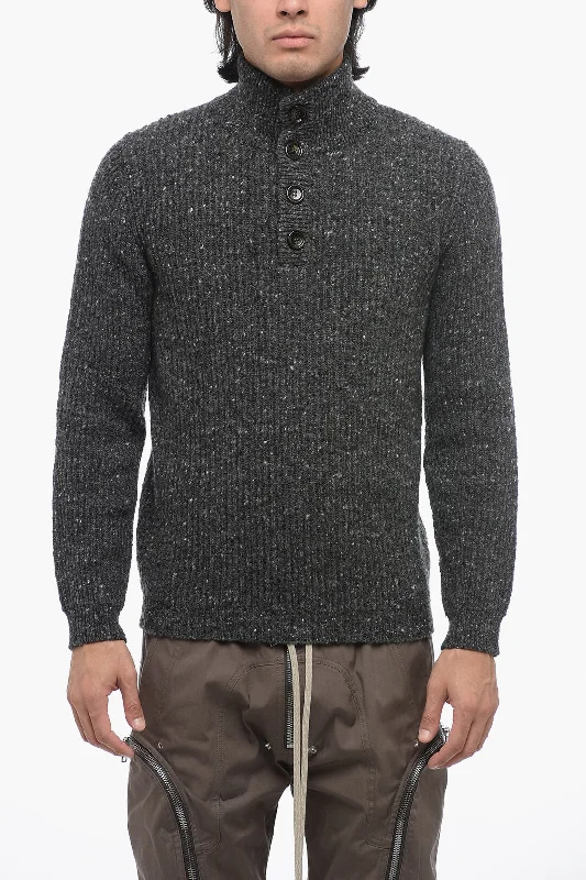 Aspesi Mock Neck Wool Pullover with Buttons