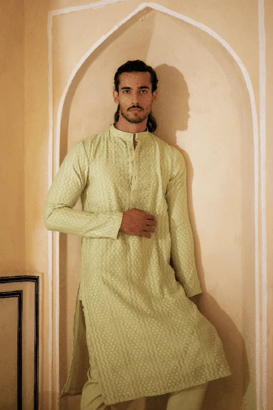 Mint Resham Work Kurta With Pants