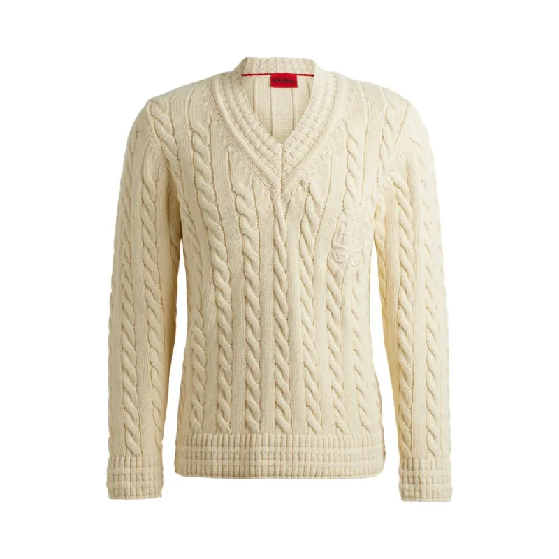 Cotton-blend cable-knit sweater with logo