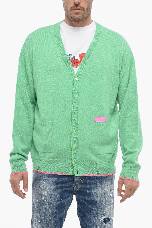 Dsquared2 Cashmere Blend Cardigan with Distressed Detail