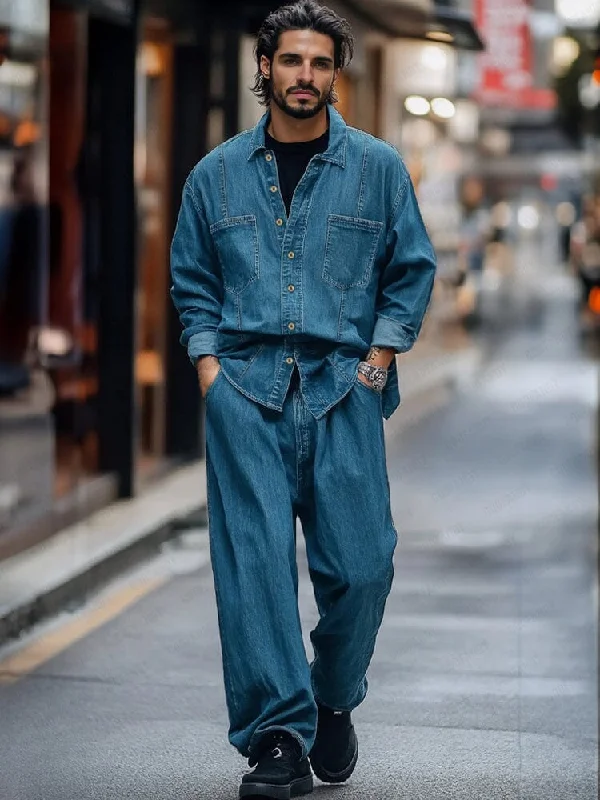 Elegant Denim Shirt Pants Set