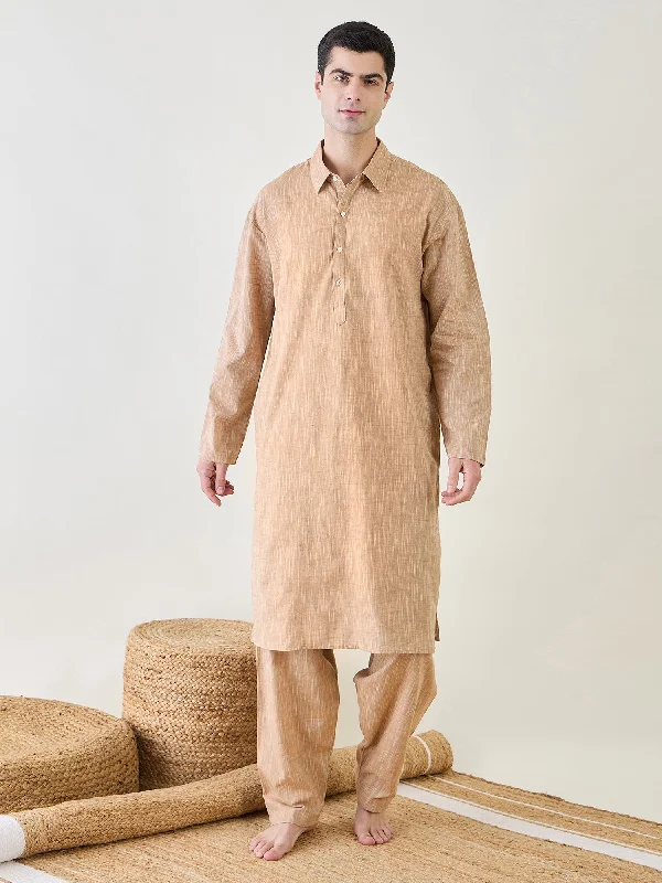 Mens Brown Pathani Kurta Pyjama Set