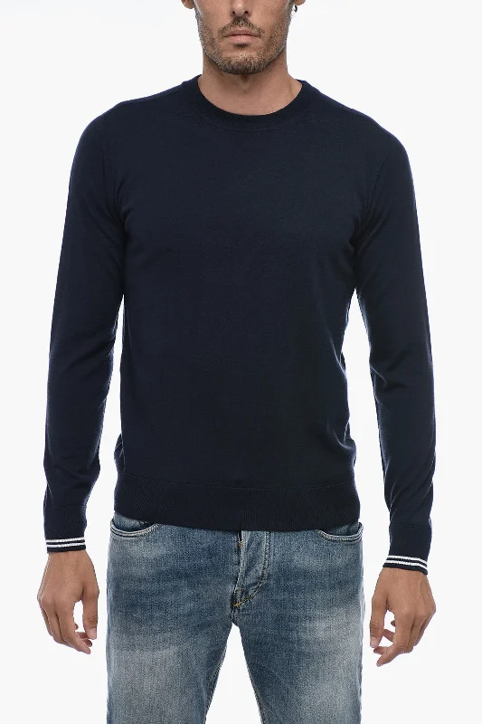 Peserico Virgin Wool Sweater with Striped Cuffs