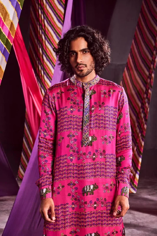 Pink Printed Kurta With Pants