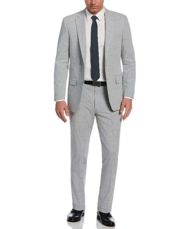 Slim Fit Light Grey Checkered Suit