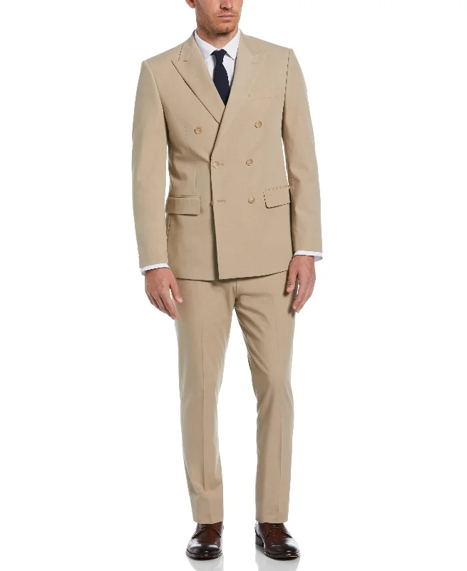 Slim Fit Tan Double Breasted Peak Lapel Suit