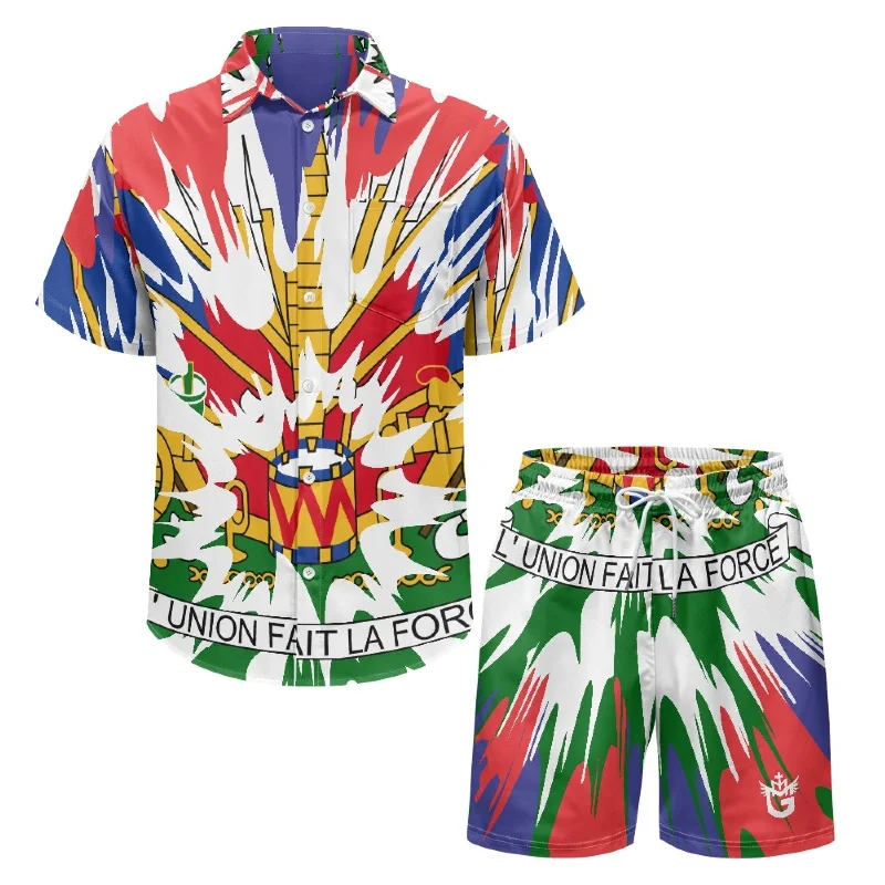 TMMG HAITI HAITIAN FLAG TIE DYE L'UNION FAIT LA FORCE CABANA MEN'S SET