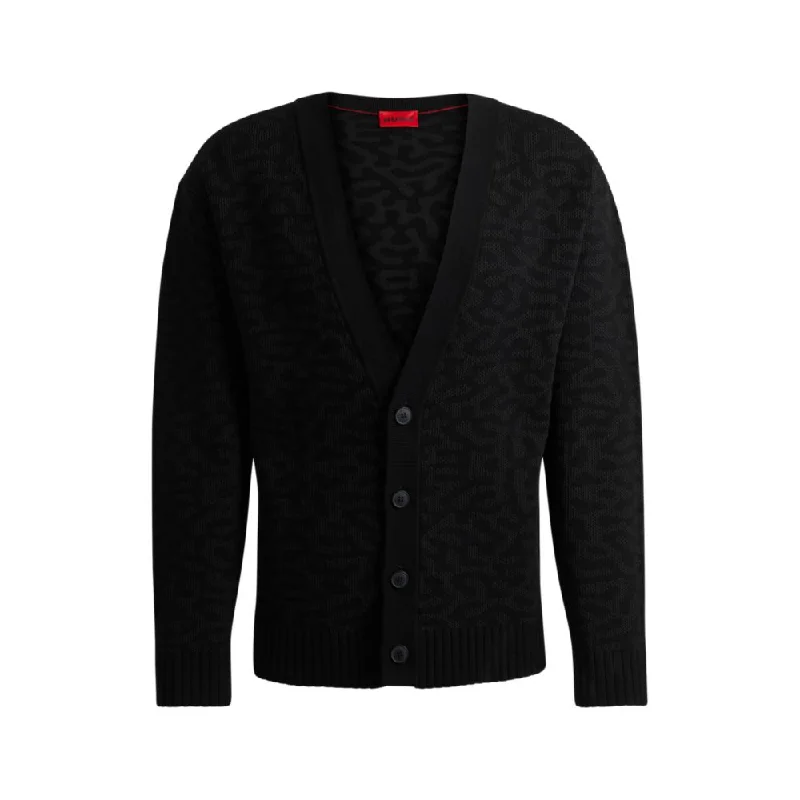 V-neck cardigan with animal-pattern jacquard