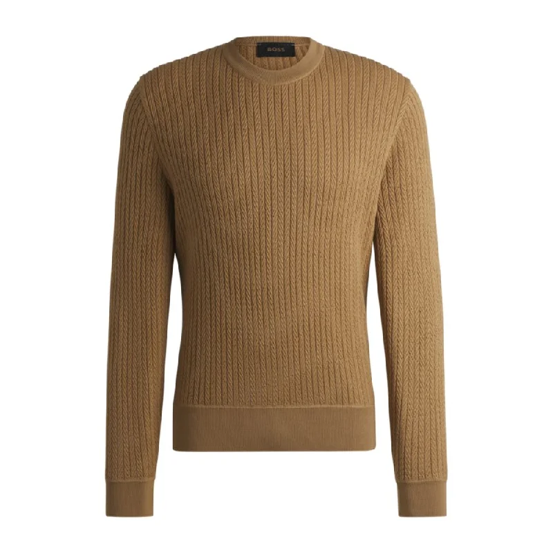 Wool-blend knitted sweater with herringbone structure