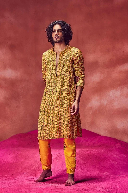 Yellow Printed Kurta With Joggers