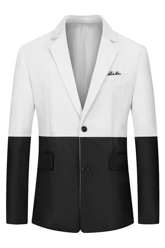 Black And White Notched Lapel Two Pieces Prom Suits One Button Slim Fit Wedding Cocktail Attire Men