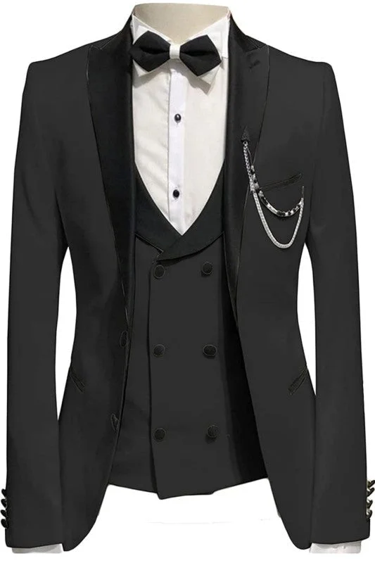 Black Peaked Lapel Three Pieces Custom Prom Suits Slim Fit Groomsmen Suits