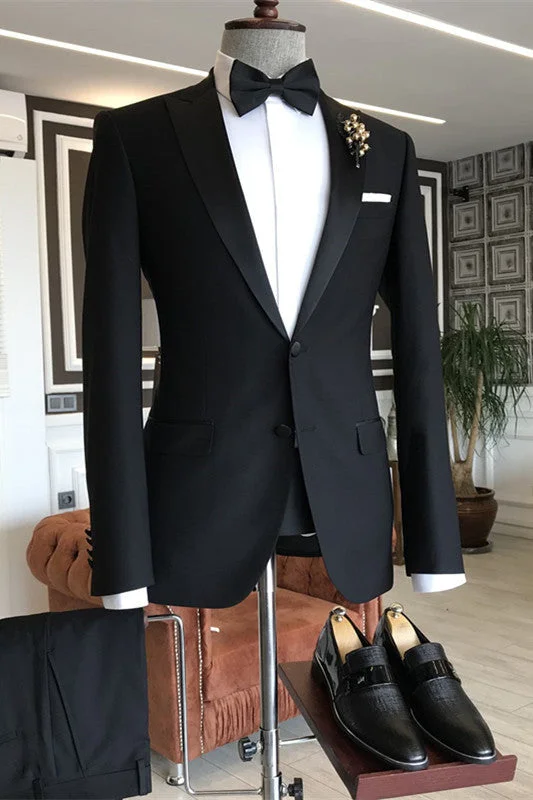 Black Peaked Lapel Two Pieces Wedding Groom Suits Formal Business Suits