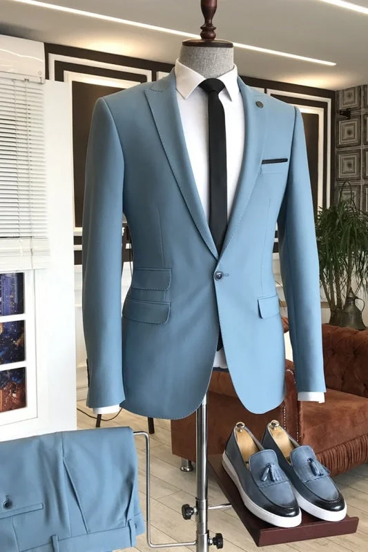 Blue Peaked Lapel Two Pieces Prom Suits Formal Wedding Groomen Suits