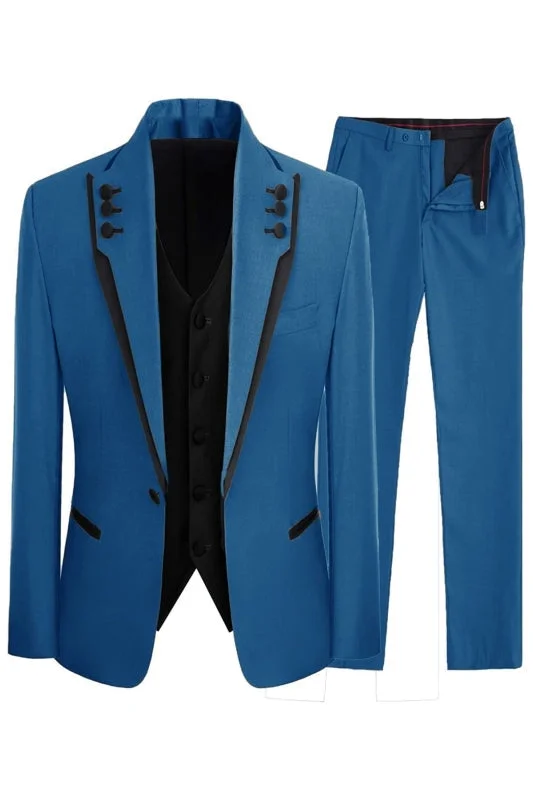 Blue Shawl Lapel Three Pieces Prom Suits One Button Wedding Tuxedos