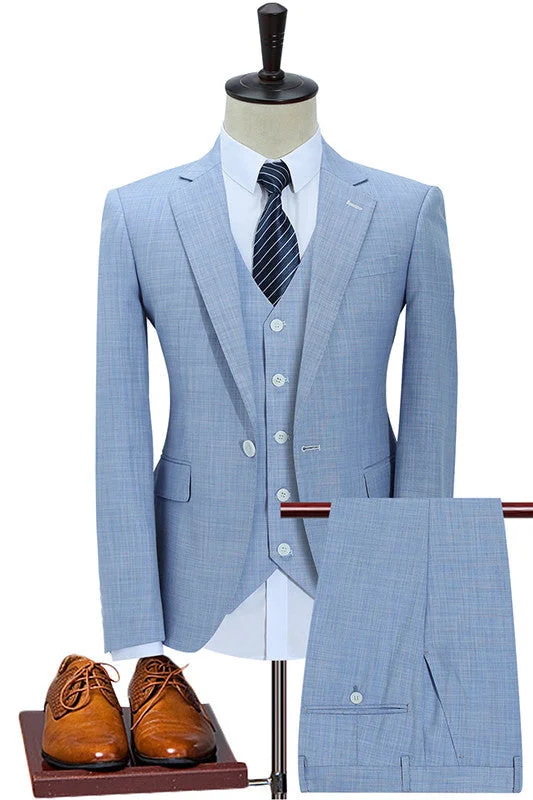 Blue Three Pieces Slim Fit Wedding Suits for Men Notched Lapel Business Suits