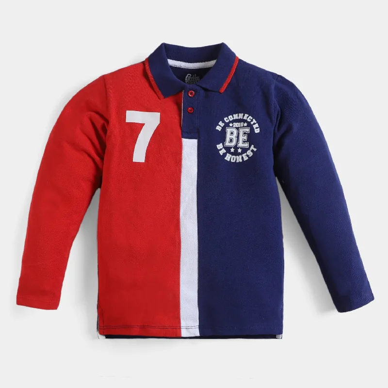 Boys Cotton Polo T-Shirt Connected - Red/Navy