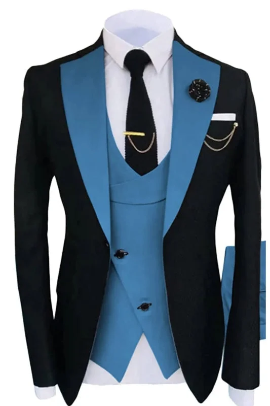 Chic Blue Shawl Lapel Three Pieces Prom Suits Semi Formal Wedding Attire Male