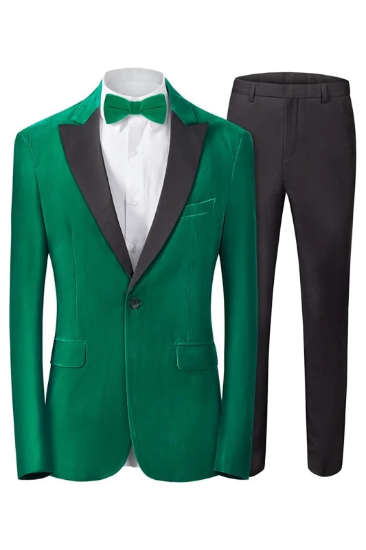 Chic Green Peaked Lapel Two Pieces Velvet Men Suits For Prom