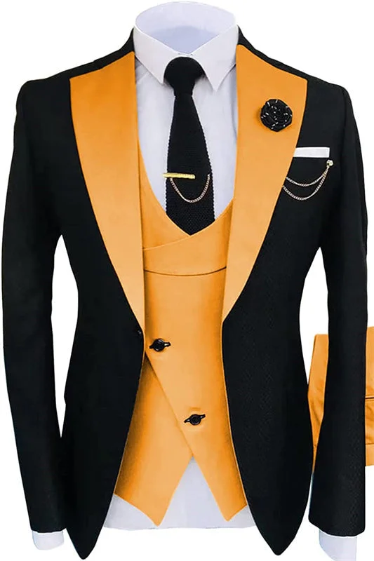 Chic Orange Shawl Lapel Three Pieces Prom Suits for Men Slim Fit Wedding Suits