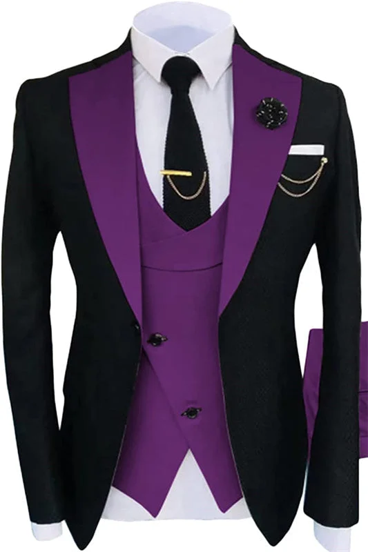 Chic Purple Shawl Lapel Three Pieces Custom Prom Suits Slim Fit Groomen Suits