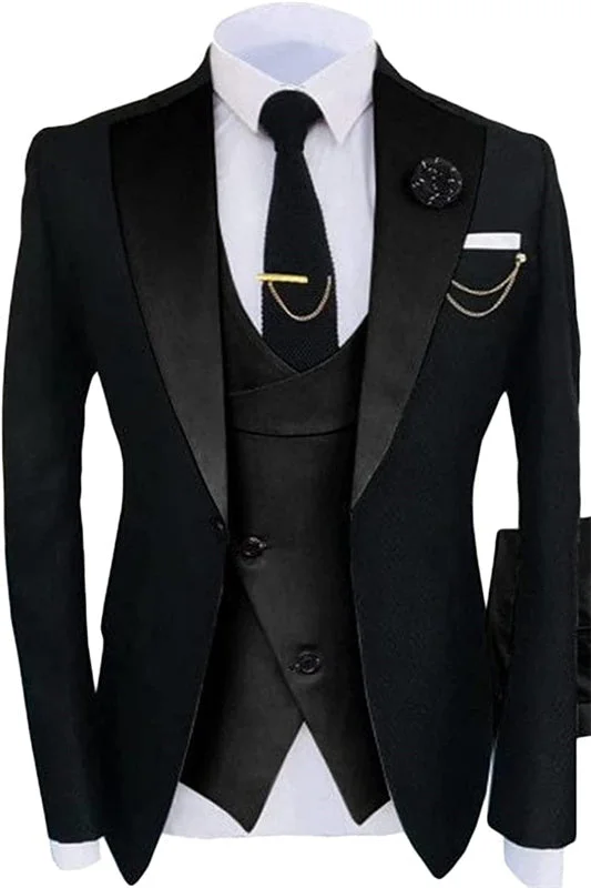 Classic Black Shawl Lapel Three Pieces Prom Suits Slim Fit Bestman Suit