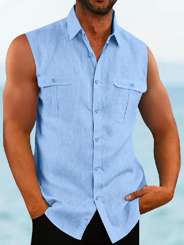 Solid Cotton Linen Sleeveless Shirt