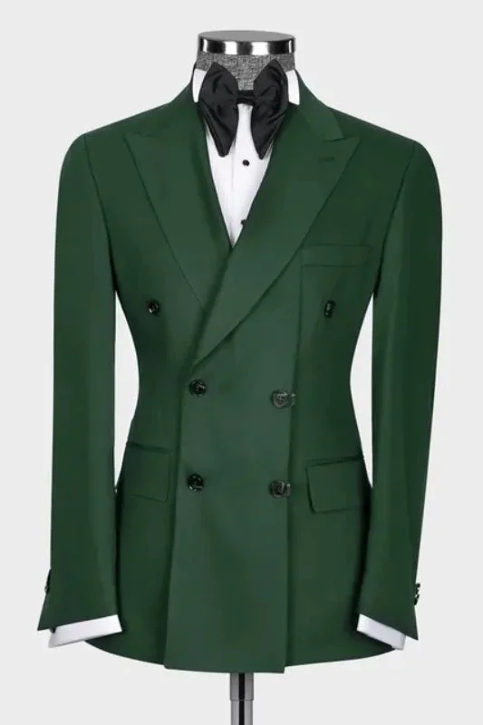 Dark Green Peaked Lapel Double Breasted Custom Prom Suits