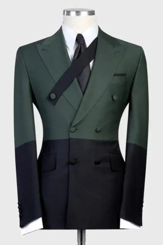 Dark Green Peaked Lapel Double Breasted Prom Suits Slim Fit Suit Jackets