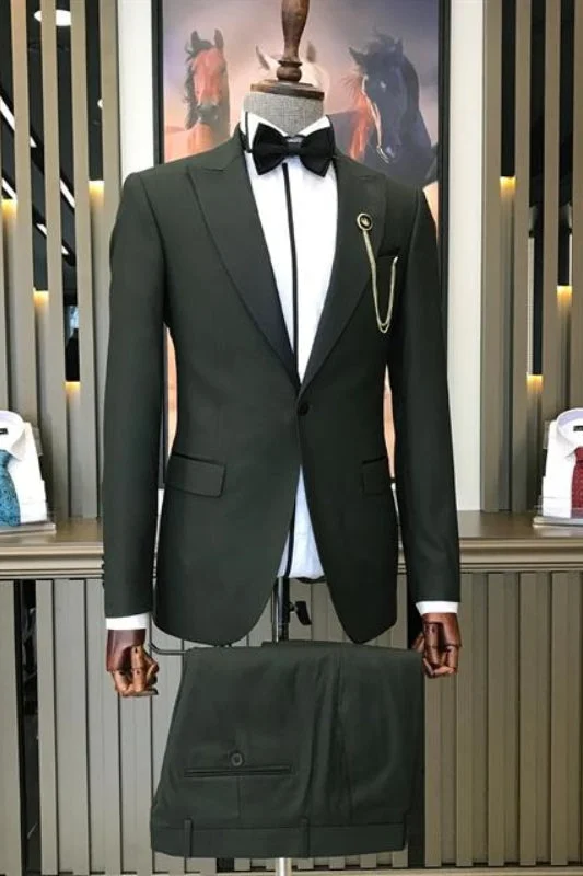 Dark Green Peaked Lapel Two Pieces Formal Business Suits Men Prom Suits