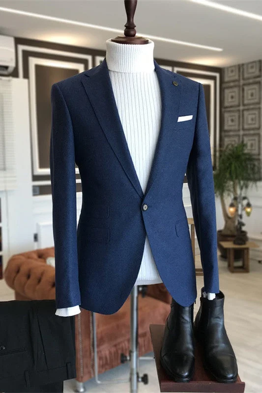 Deep Blue Notched Lapel Formal Business Suits One Button Two Pieces Prom Suits