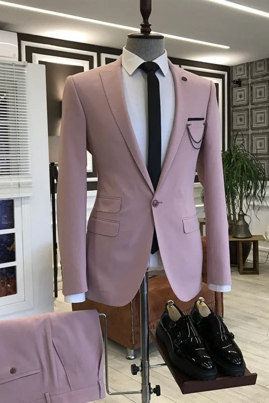 Dusty Pink Peaked Lapel Two Pieces Custom Made Prom Suits One Button Formal Business Suits