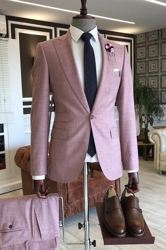 Dusty Pink Peaked Lapel Two Pieces Prom Suits Glamorous Men Wedding Suits