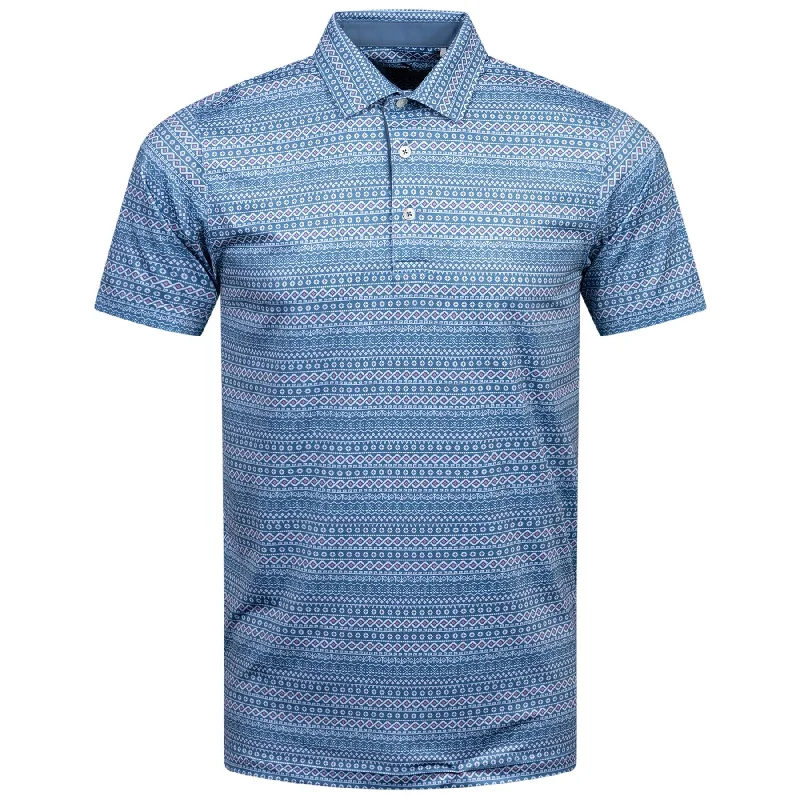 Fair Isle Micro Print Polo Blue Horizon/White Glow - AW24