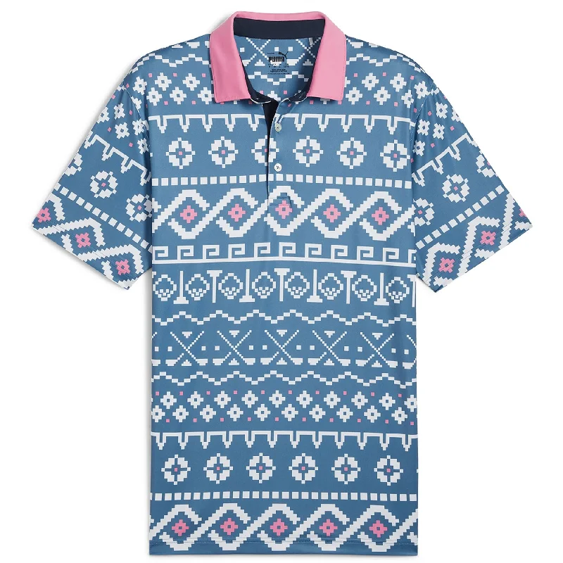 Fair Isle Print Polo Blue Horizon/White Glow - AW24