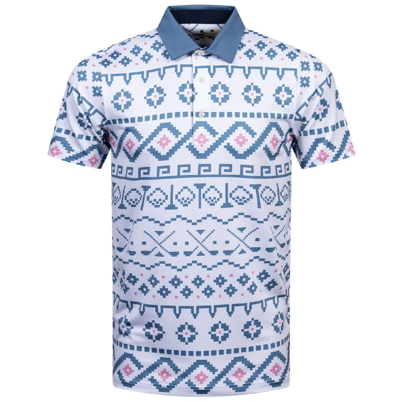 Fair Isle Print Polo White Glow/Blue Horizon - AW24