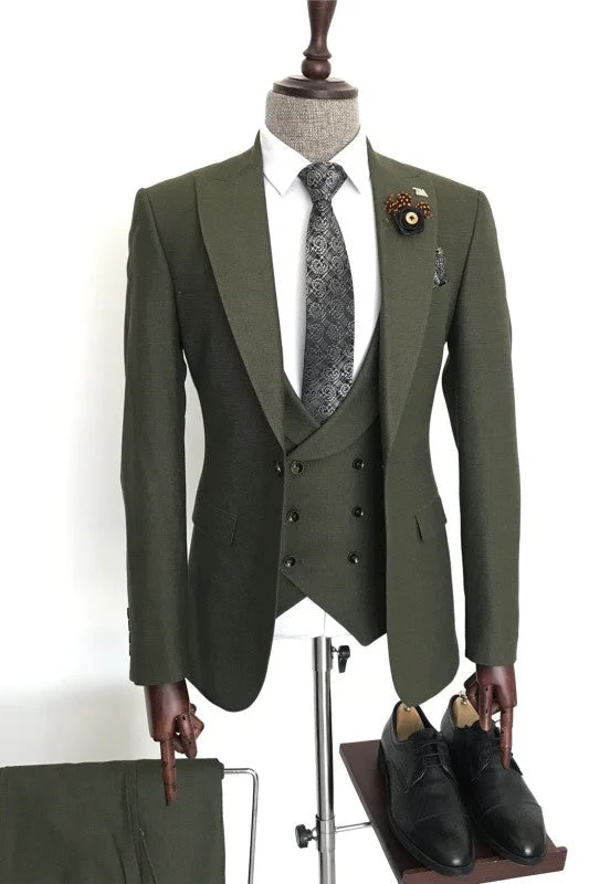 Fancy Dark Green Peaked Lapel Business Suits Men Three Pieces Tuxedos Wedding Suits