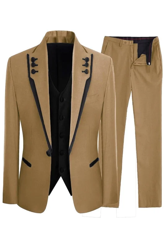 Fancy Light Brown Shawl Lapel Three Pieces Suits For Prom Wedding Coktail Attire Men