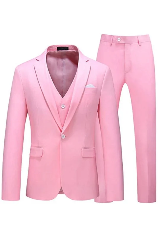 Fancy Pink Notched Lapel Three Pieces Prom Suits Formal Business Suits