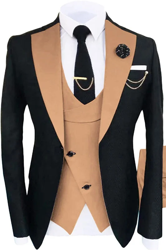 Glamorous Khaki Shawl Lapel Three Pieces Prom Suits Slim Fit Wedding Suits for Men