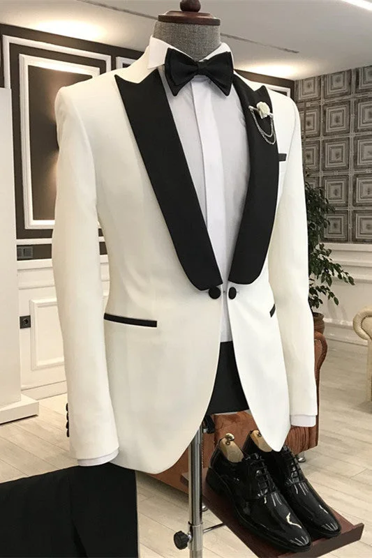 Glamorous White Peaked Lapel Two Pieces Prom Suits One Button Groomen Suits