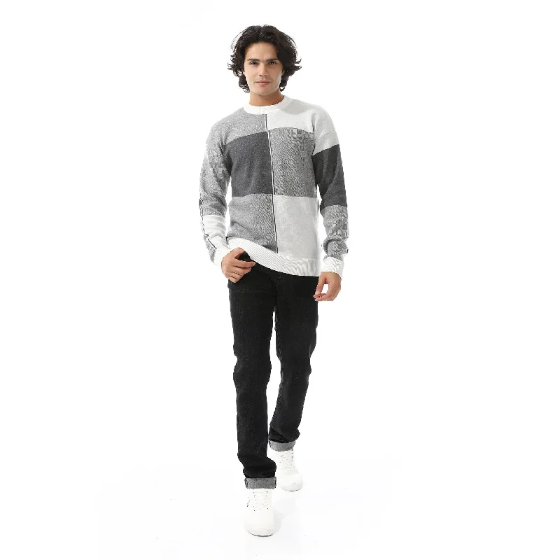 Grey Shades & White Regular Fit Pullover