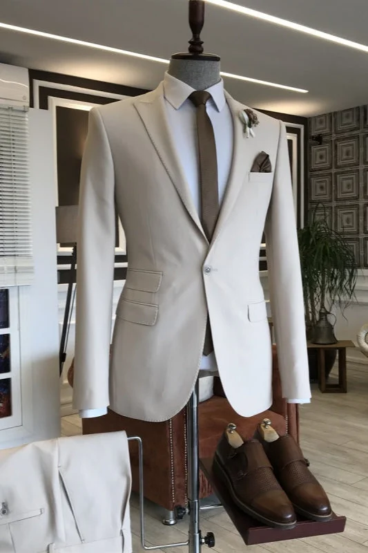 Ivory Peaked Lapel Simple Prom Suits Two Pieces One Button Business Suits