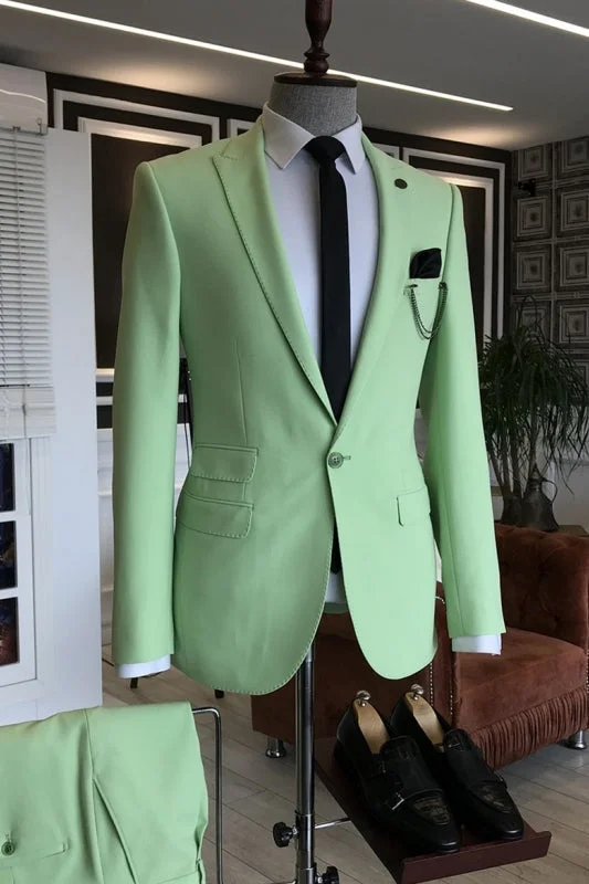 Light Green Peaked Lapel Simple Two Pieces Prom Suits One Buttom Business Suit