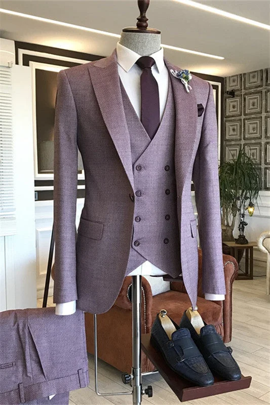 Light Purple Peaked Lapel Three Pieces Custom Prom Suits Slim Fit Wedding Suits for Men