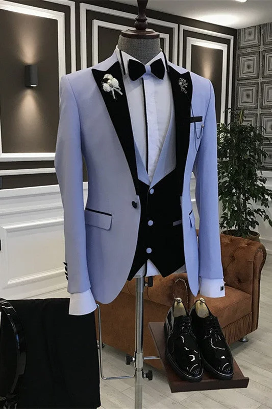 Light Purple Peaked Lapel Three Pieces Groomen Suits Slim Fit Prom Suits for Men